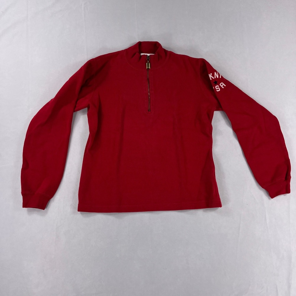 DKNY Jeans Quarter‎ Zip Pullover Ribbed Knit Long Sleeve Red Size S
